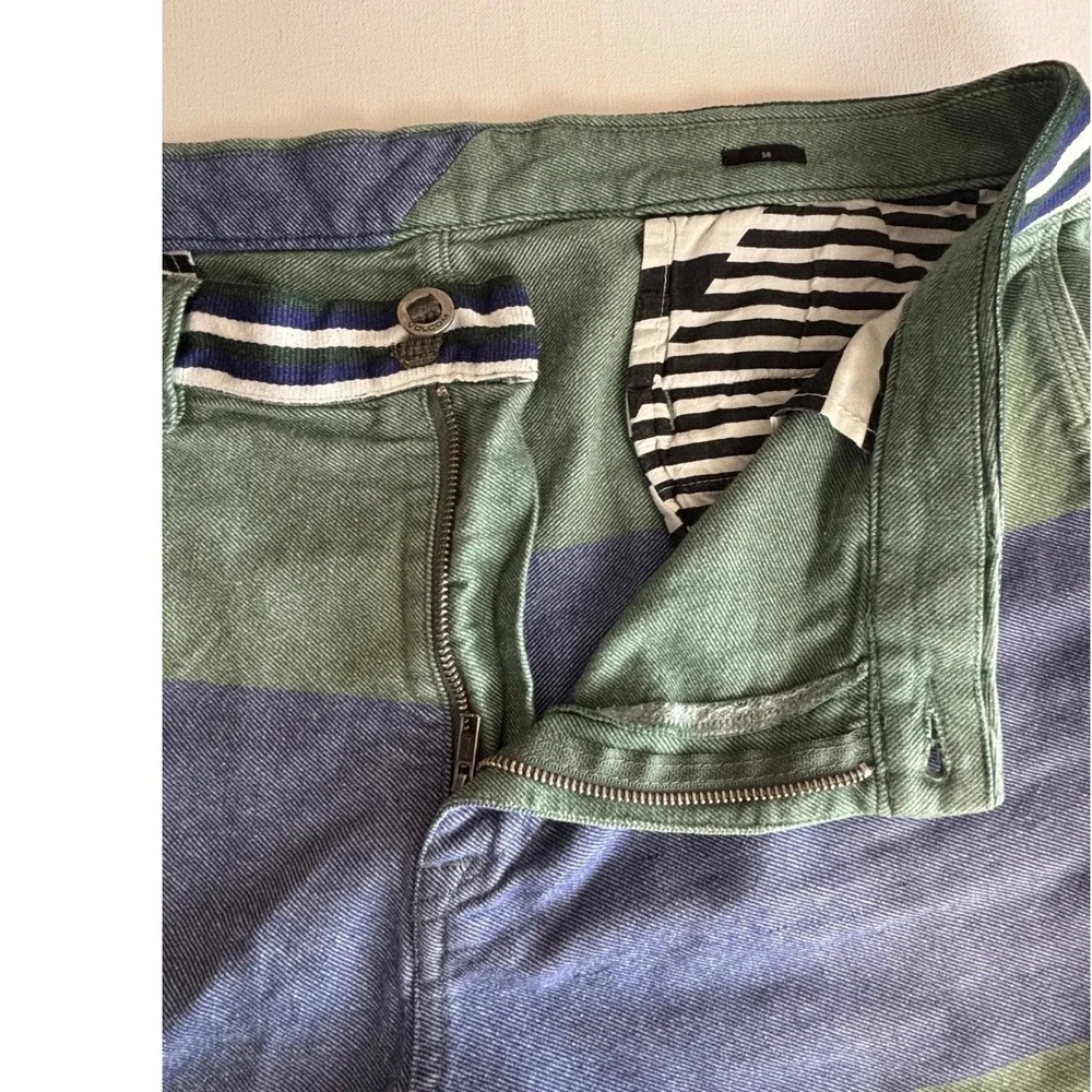 Volcom‎ Mens Chino Shorts Size 38 Green Blue Colorblock Striped Twill Skate Surf